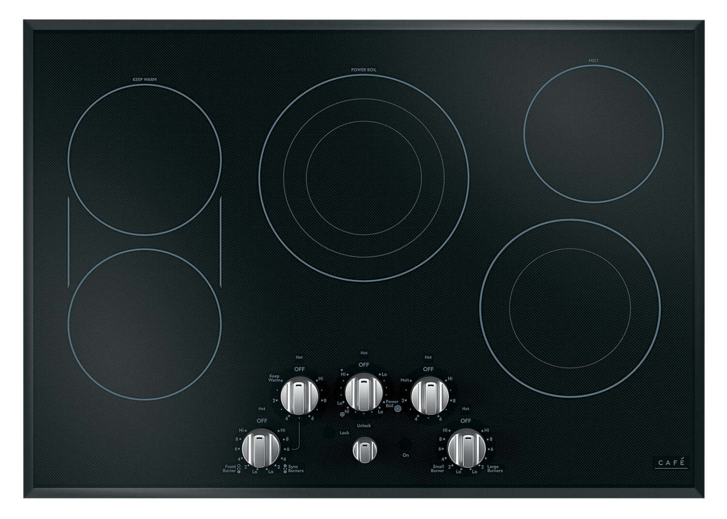 Café 5 pièces Electric Cooktop Stainless Steel Knobs - CXCE1HKPMSS|Boutons acier inoxydable brossé pour surface de cuisson électrique 5 pièces Café - CXCE1HKPMSS|CXCE1HSS