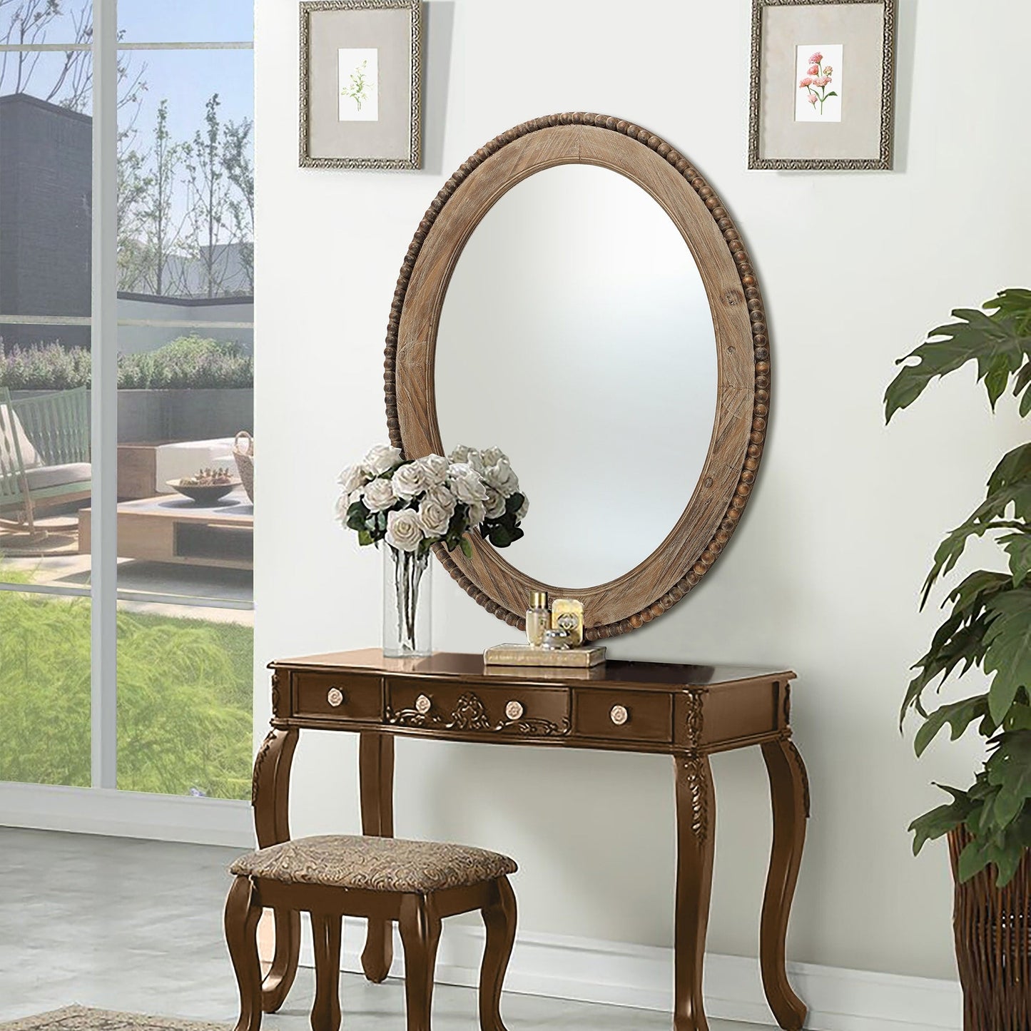 Miroir mural ovale Cameo encadré en bois, 81 cm (32 po), miroir de salle de bain - 81 cm (31,89 po) H x 61 cm (24 po) L x 3,2 cm (1,26 po) P