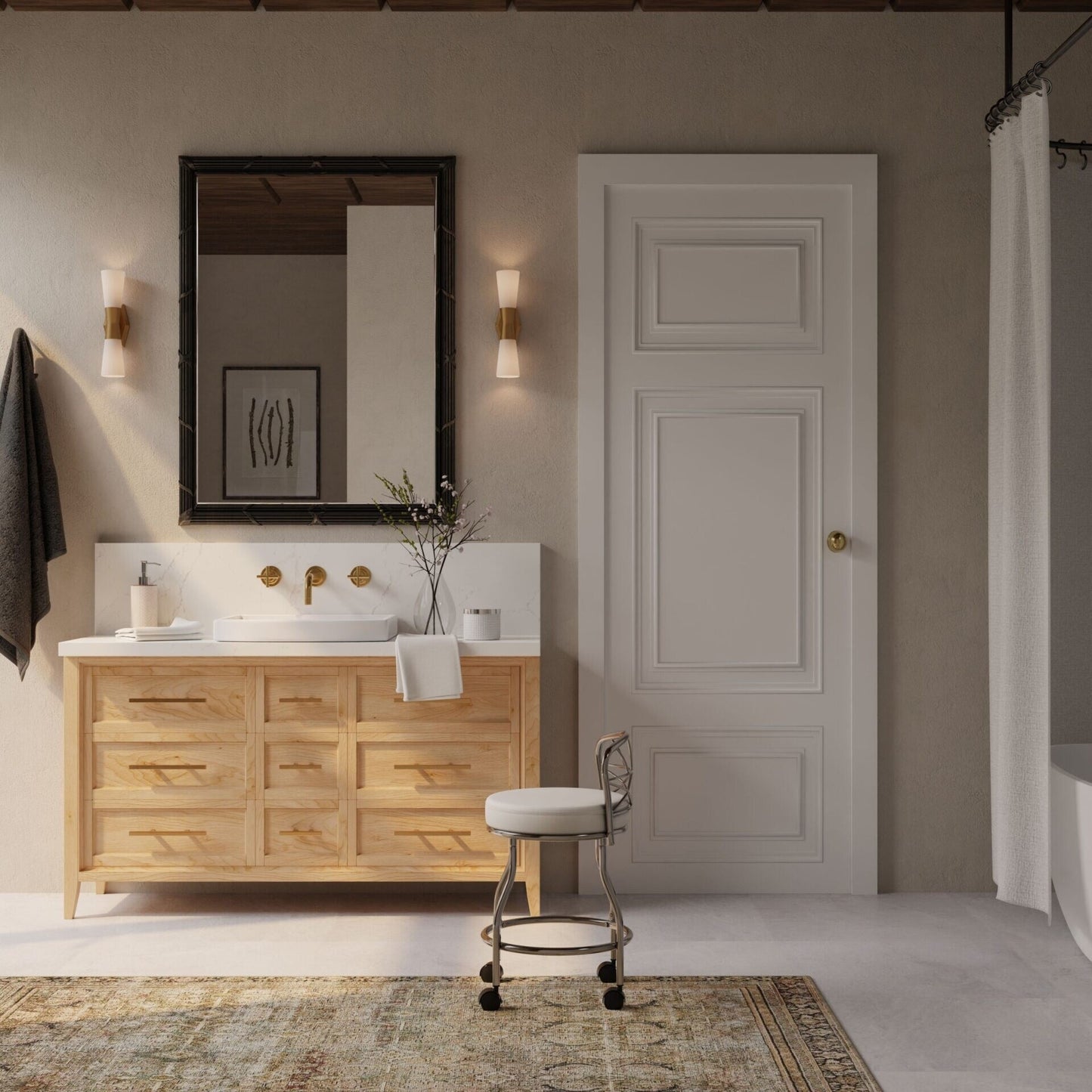 Tabouret de coiffeuse à dossier en X Diana de Carolina Living avec roulettes