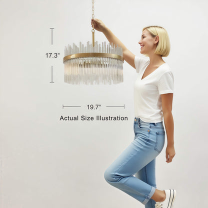 Lustre Casandra à 5 lumières en bronze brillant avec barres en verre transparent - Bronze brillant