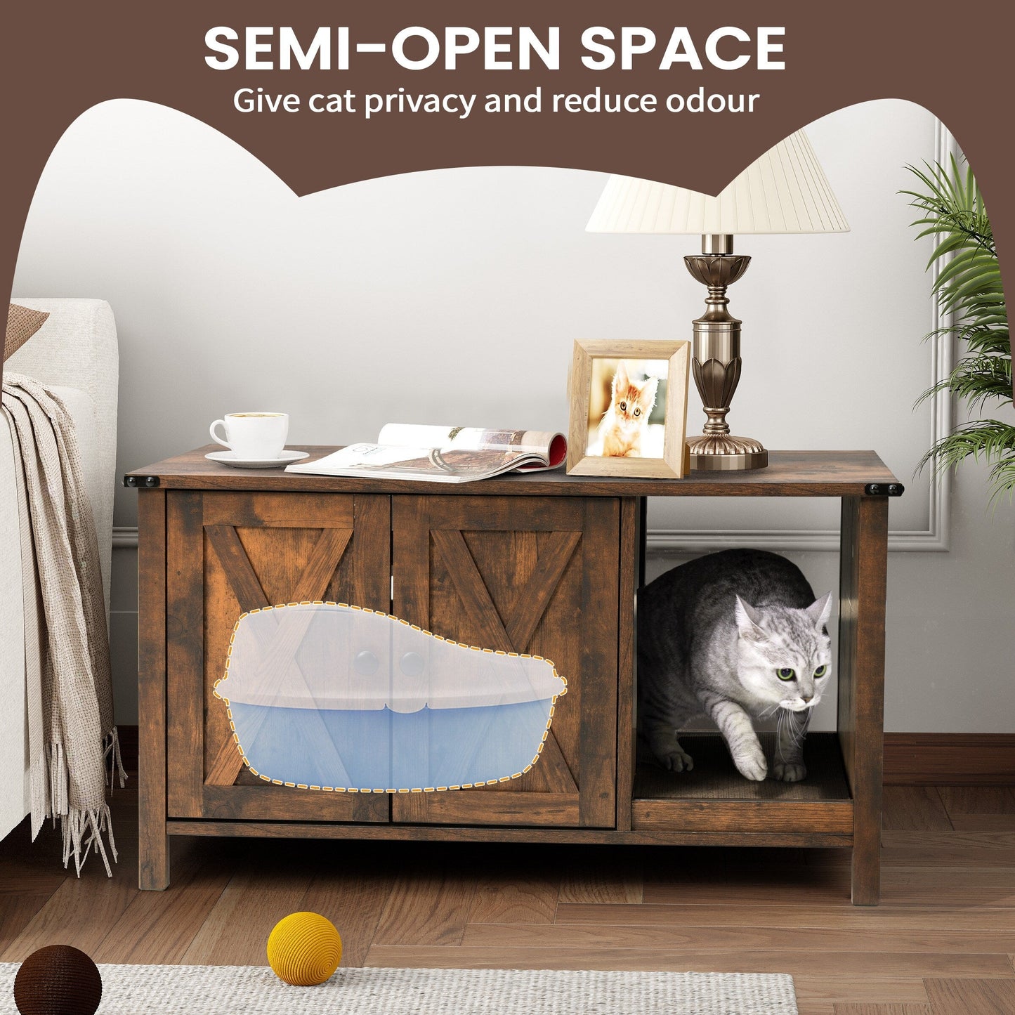 Enclos pour bac à litière pour chat, meuble de salle de bain pour chat en bois dissimulé avec griffoir