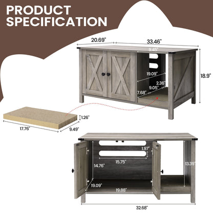 Enclos pour bac à litière pour chat, meuble de salle de bain pour chat en bois dissimulé avec griffoir