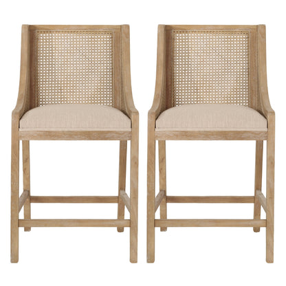 Tabourets de comptoir Christopher Knight Home Cataldo en tissu, bois et rotin, 65 cm (ensemble de 2)