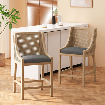 Tabourets de comptoir Christopher Knight Home Cataldo en tissu, bois et rotin, 65 cm (ensemble de 2)