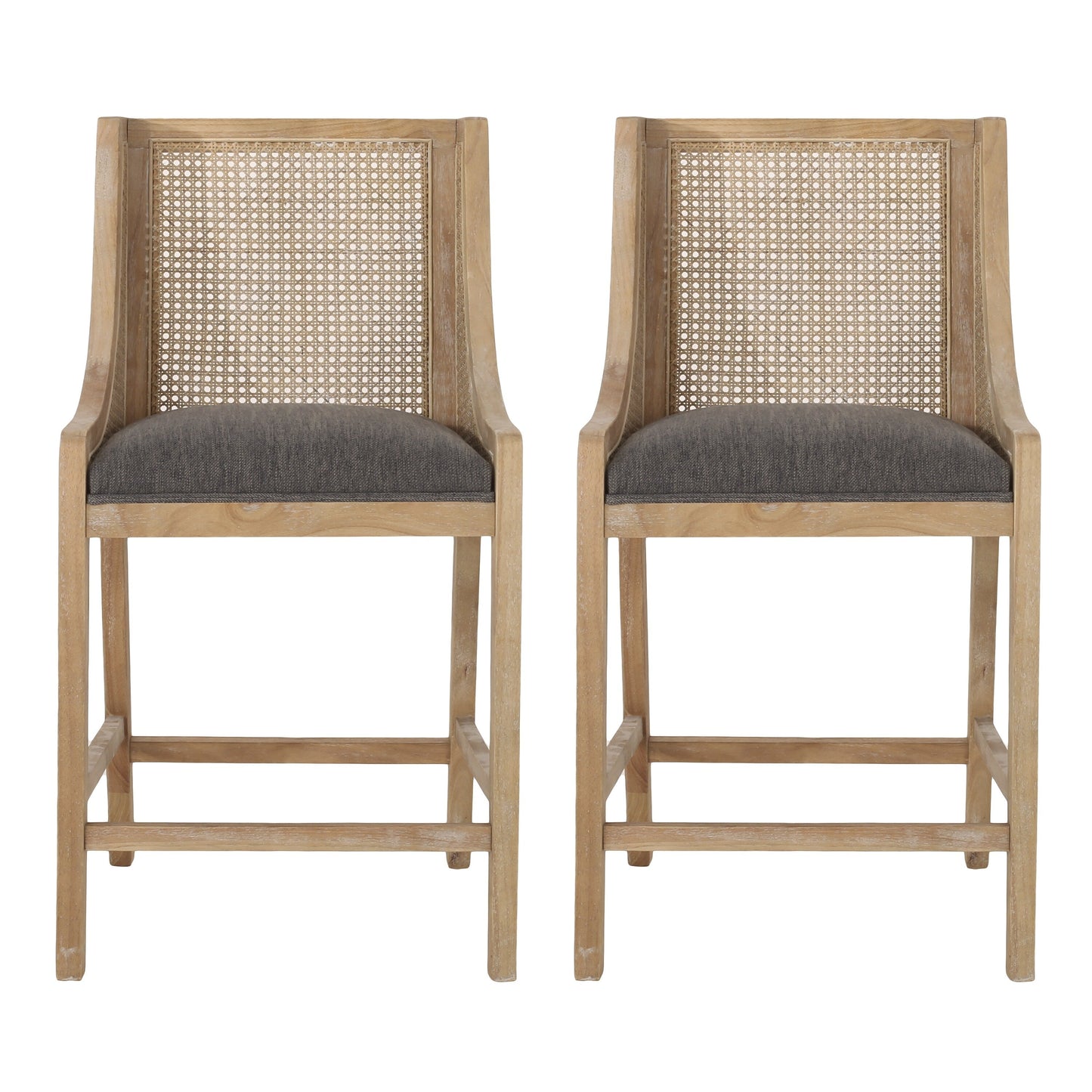 Tabourets de comptoir Christopher Knight Home Cataldo en tissu, bois et rotin, 65 cm (ensemble de 2)