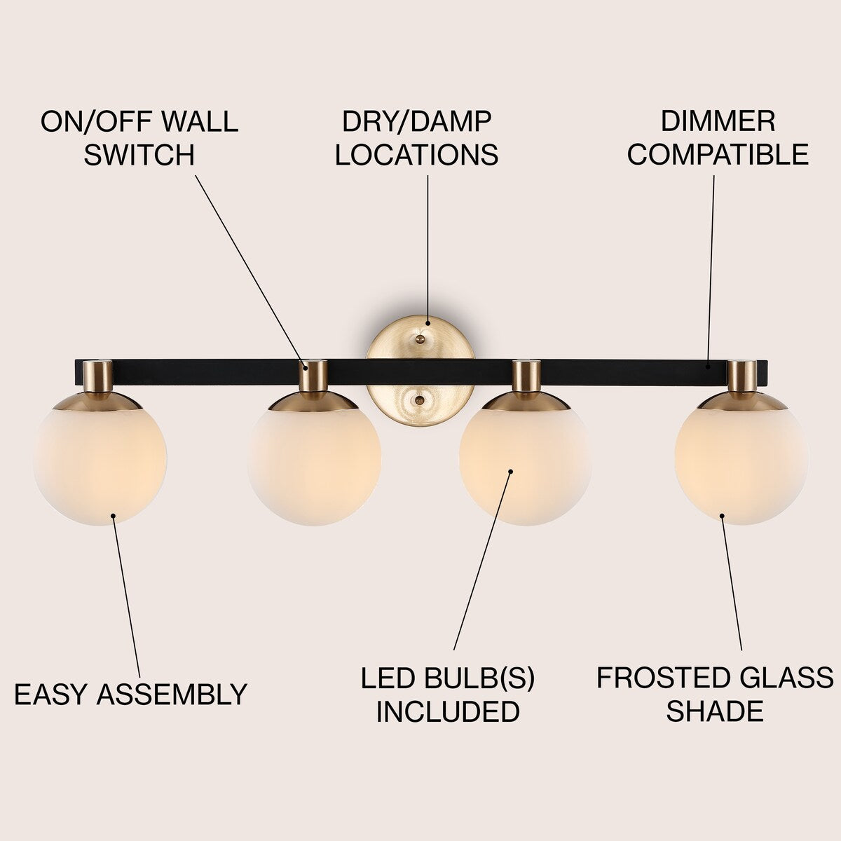 Meuble-lavabo moderne et contemporain Cecil Globe en métal et verre dépoli avec éclairage LED, par JONATHAN Y