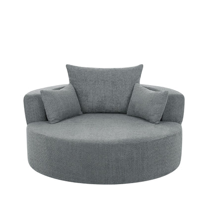 Fauteuil d'appoint en chenille, fauteuil rond avec base pivotante à 360 degrés et 3 coussins amovibles