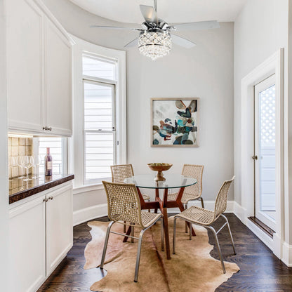 Lustre/ventilateur de plafond à 4 lumières chromé/cristal avec télécommande