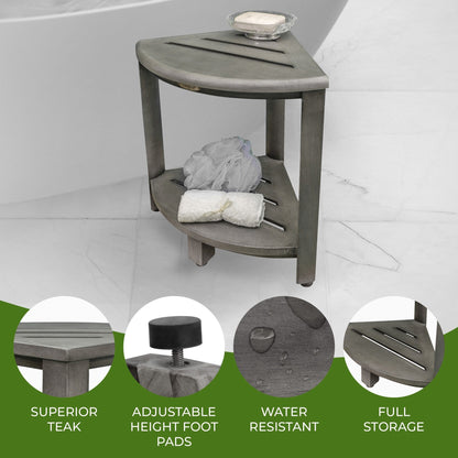 Étagère d'angle de douche en teck CoastalVogue, tabouret de douche pour se raser les jambes, repose-pieds de douche, tabouret de douche en teck, tabouret d'angle de douche