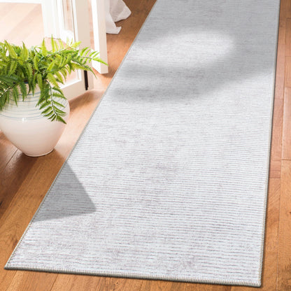 Tapis contemporain à rayures usées lavable en machine
