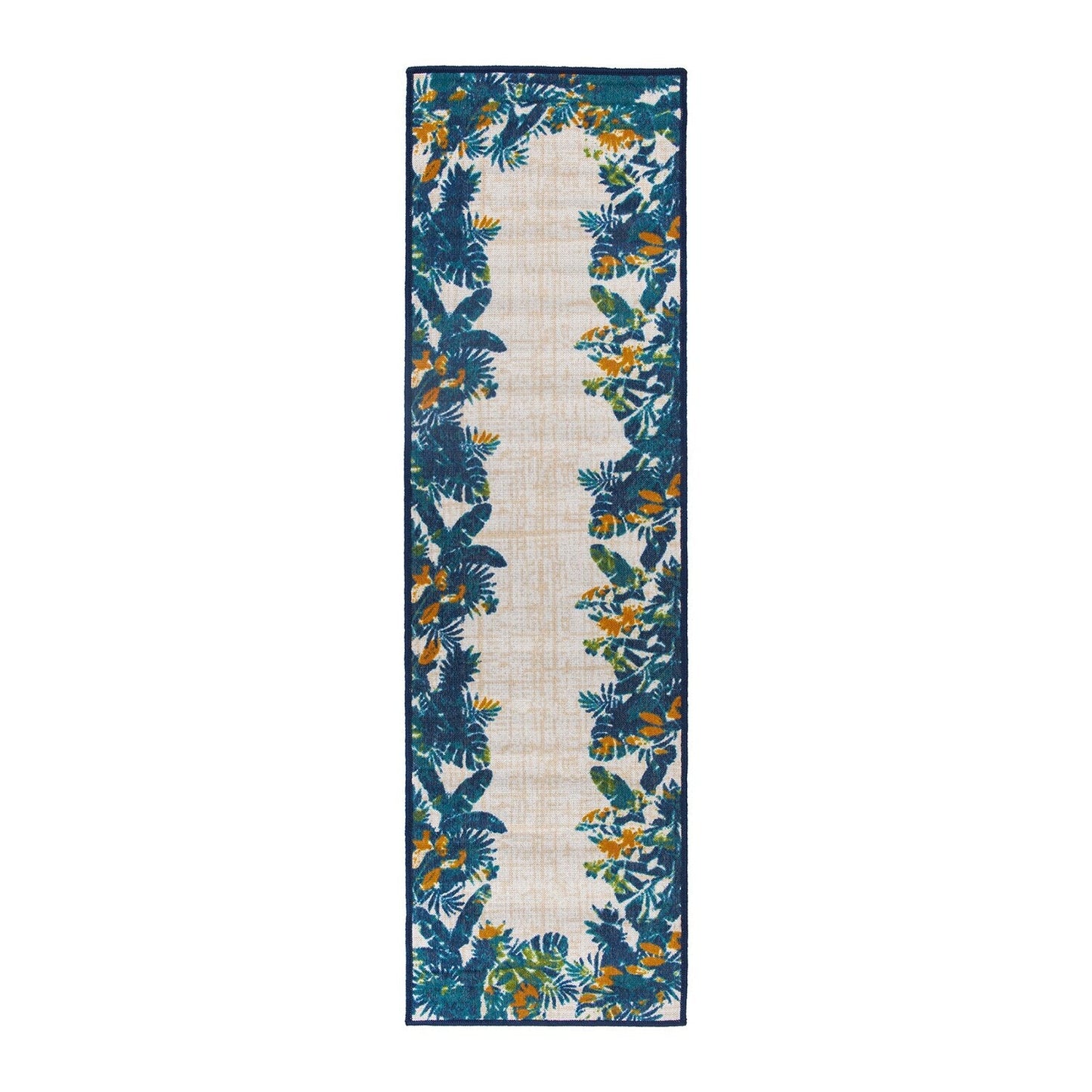Tapis d'intérieur/extérieur à bordure florale contemporaine
