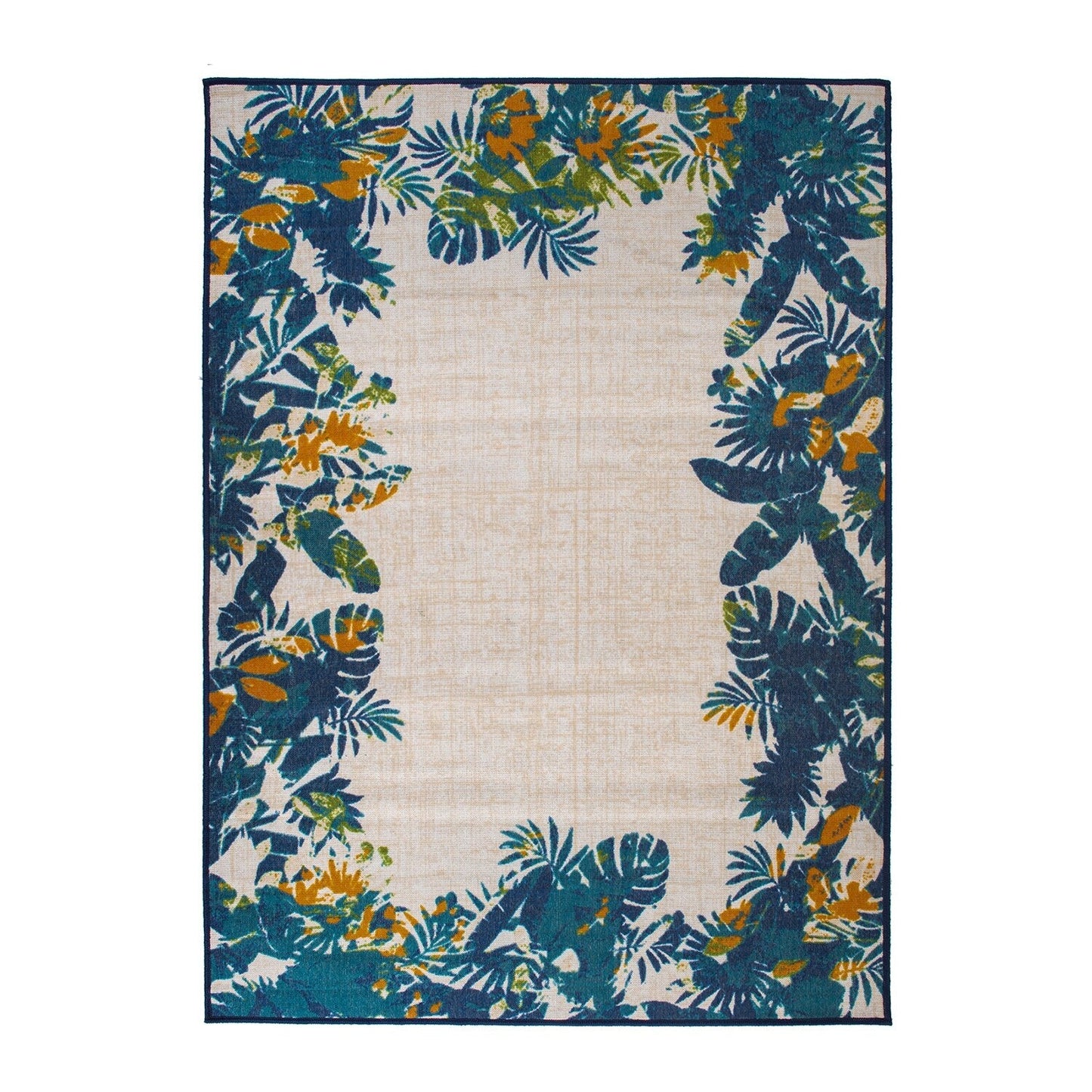 Tapis d'intérieur/extérieur à bordure florale contemporaine
