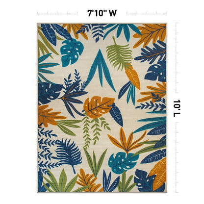 Tapis d'intérieur/extérieur contemporain à motif floral et feuilles