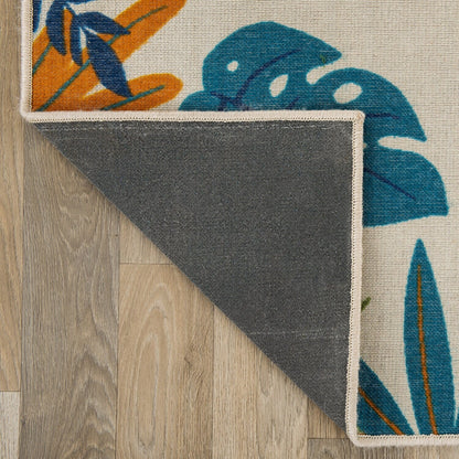 Tapis d'intérieur/extérieur contemporain à motif floral et feuilles