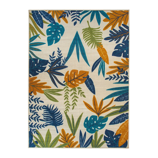 Tapis d'intérieur/extérieur contemporain à motif floral et feuilles