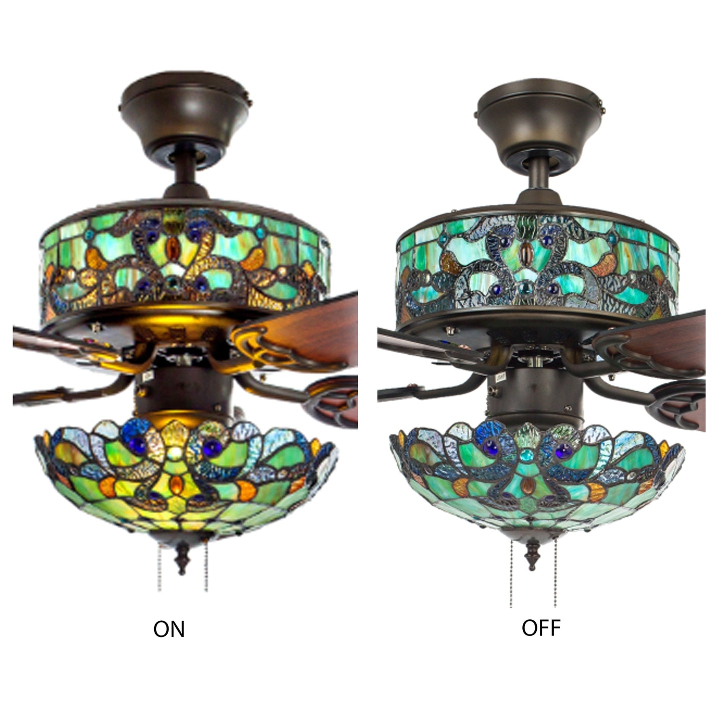 Ventilateur de plafond Copper Grove Guasipati 52 pouces style Tiffany Magna Carta - 52 po L x 52 po l x 16,5 po