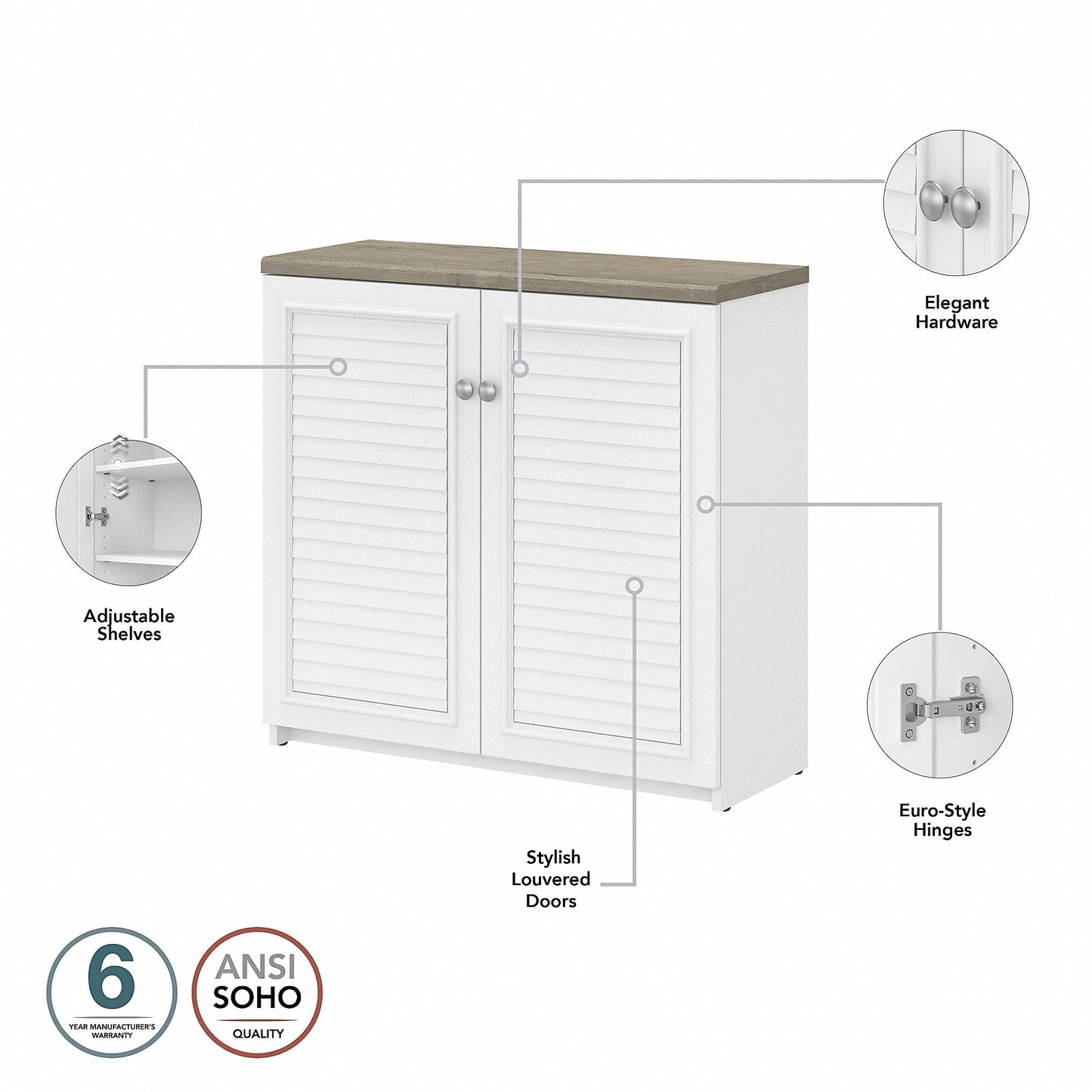 Armoire de rangement Fairview avec portes et étagères de Bush Furniture - 80,5 cm (L) x 32,4 cm (l) x 78 cm (H)