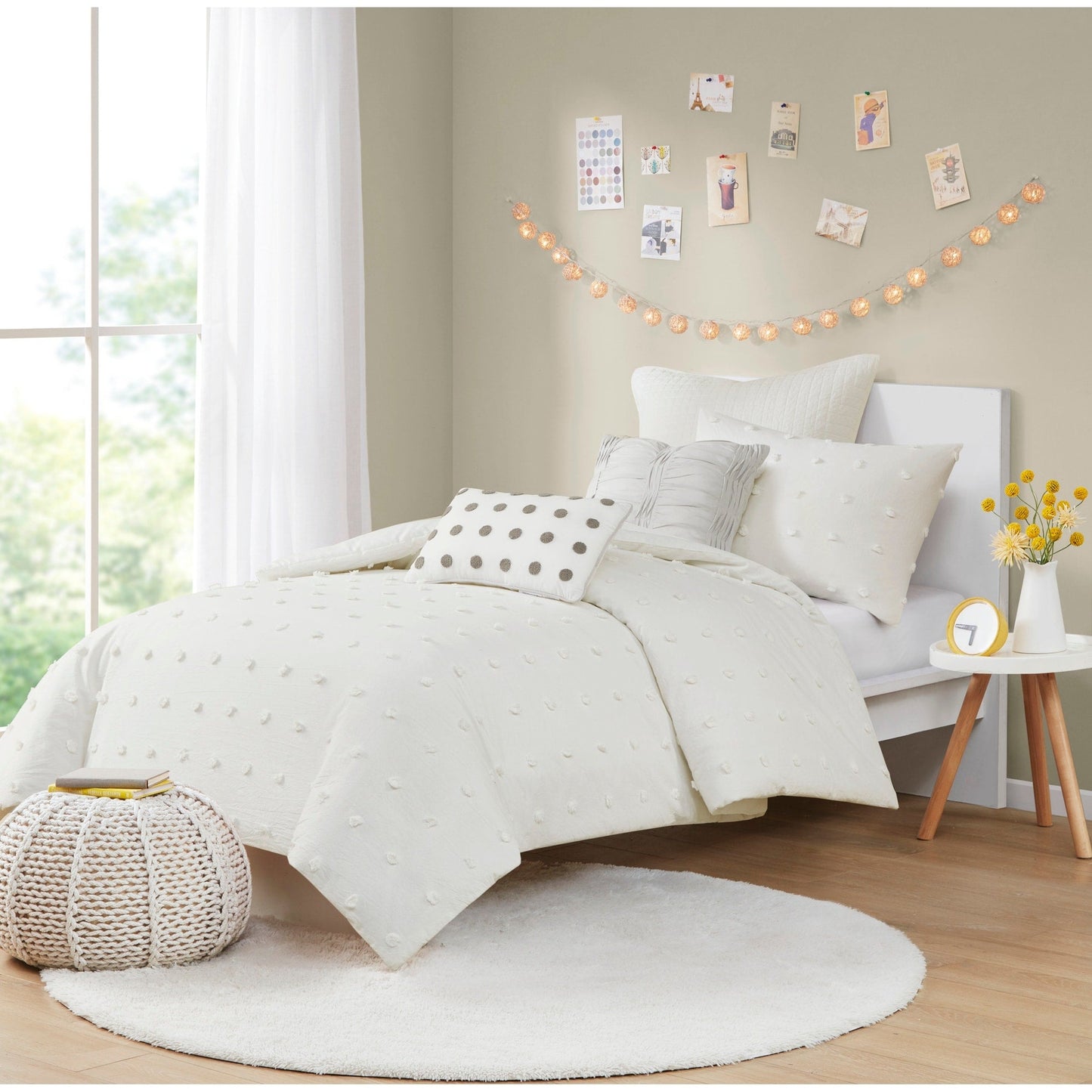 Parure de lit Intelligent Design en coton jacquard maïs avec taies d'oreiller carrées et coussins décoratifs