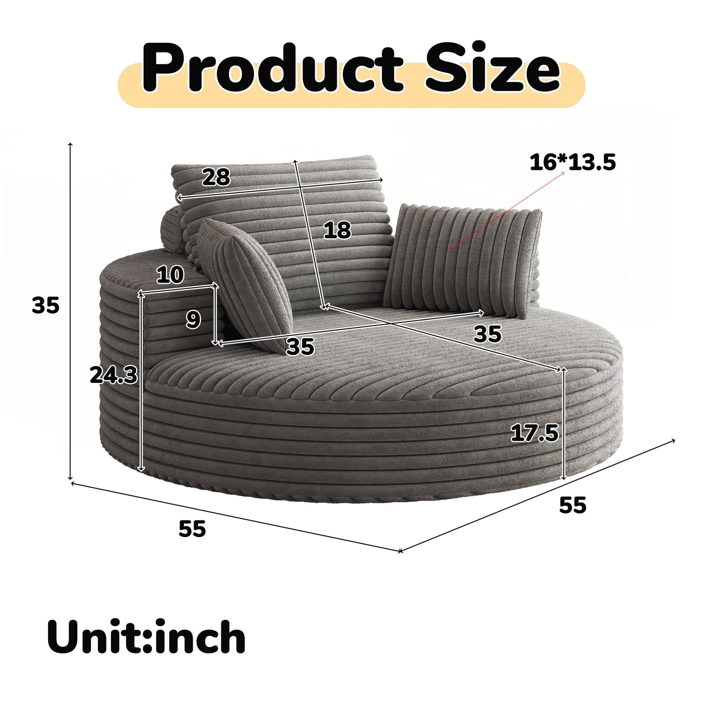 Chaise pivotante simple en velours côtelé et mousse chenille