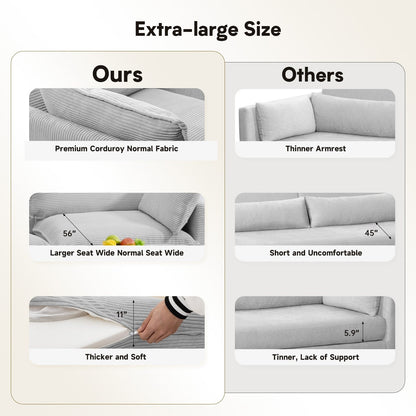 Canapé d'angle en velours côtelé avec poufs amovibles et coussins ultra-doux pour salon et chambre