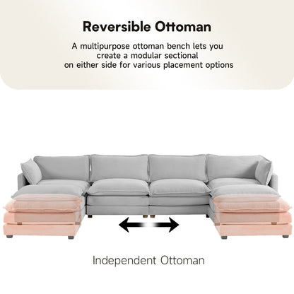 Canapé d'angle en velours côtelé avec poufs amovibles et coussins ultra-doux pour salon et chambre