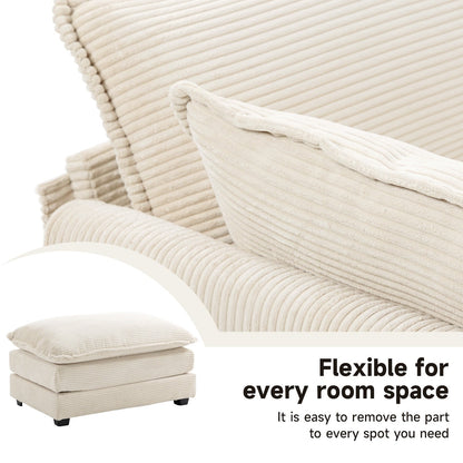 Canapé d'angle en velours côtelé avec poufs amovibles et coussins ultra-doux pour salon et chambre