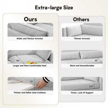 Canapé d'angle en velours côtelé avec poufs amovibles et coussins ultra-doux pour salon et chambre