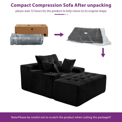 Canapé pouf rembourré en velours côtelé et mousse à mémoire de forme avec pouf - 48,4 L x 67,7 l x 24,4 H