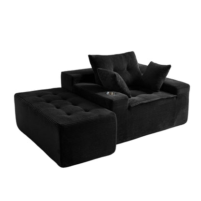 Canapé pouf rembourré en velours côtelé et mousse à mémoire de forme avec pouf - 48,4 L x 67,7 l x 24,4 H
