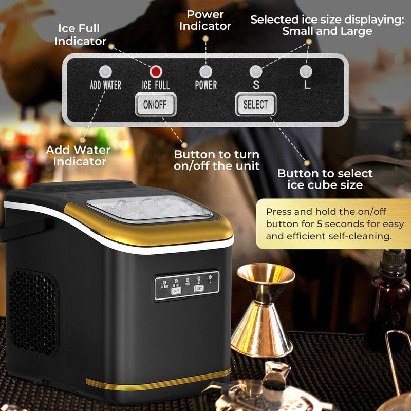 Machine à glaçons de comptoir avec pelle et panier à glaçons, 9 glaçons en 6 minutes, 12 kg/24 h, 2 tailles de glaçons en forme de balle, autonettoyante
