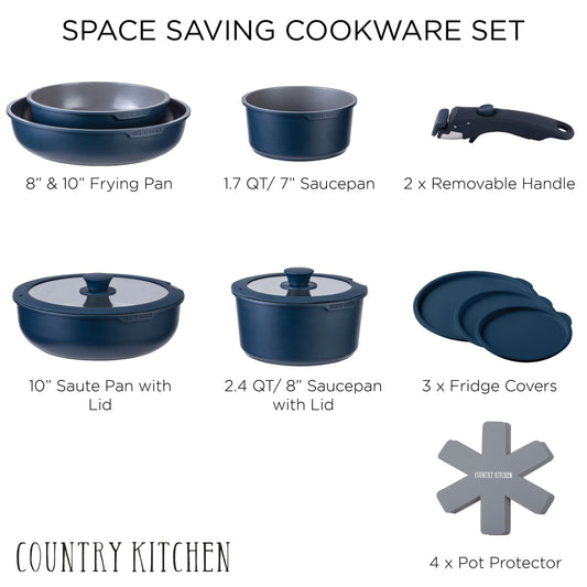 Ensemble de 16 pièces de cuisine Country Kitchen pour camping-car, en céramique avec poignée amovible et compatible four.