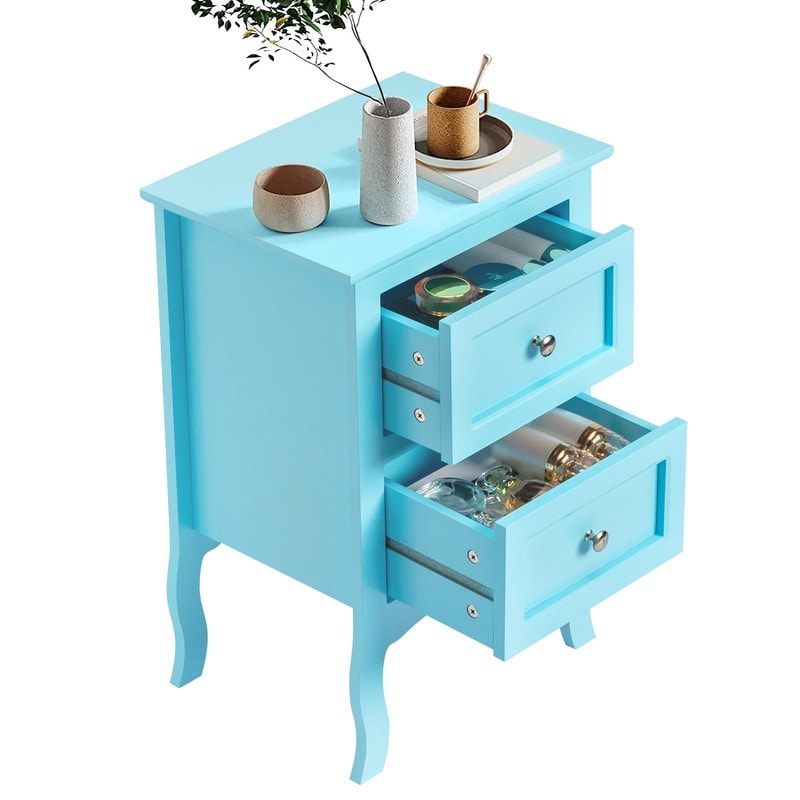 Table de chevet style campagnard à deux tiroirs - Lot de 2