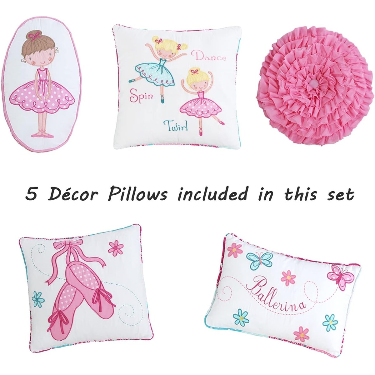 Parure de lit réversible Cozy Line Ballerina rose pour fille, en coton, avec coussins décoratifs
