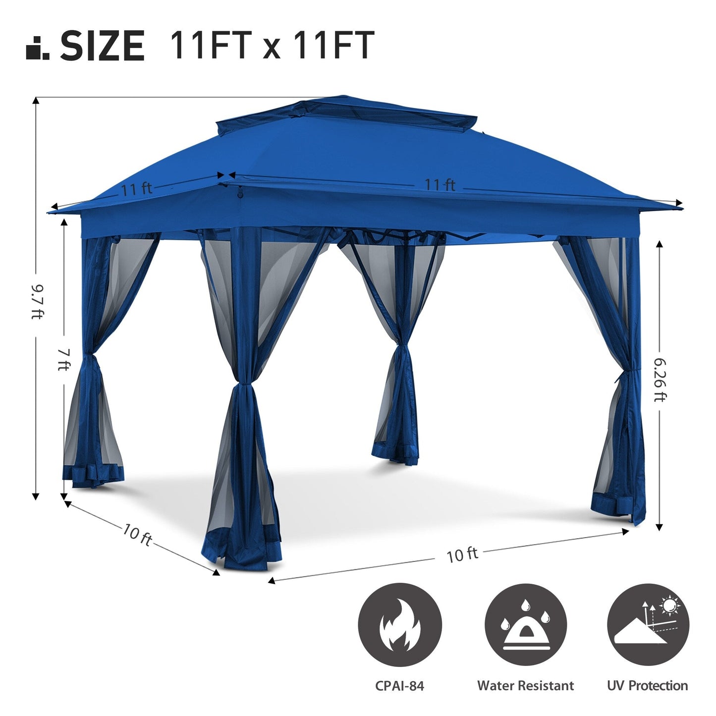Gazebo pliant en acier Cozywor 11 pi x 11 pi avec moustiquaire