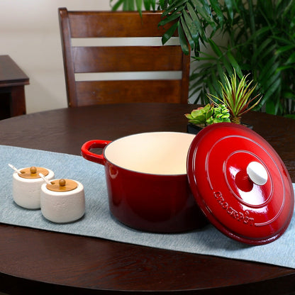 Cocotte ronde en fonte Craftsman de 7 pintes à double poignée, couleur rouge poivre