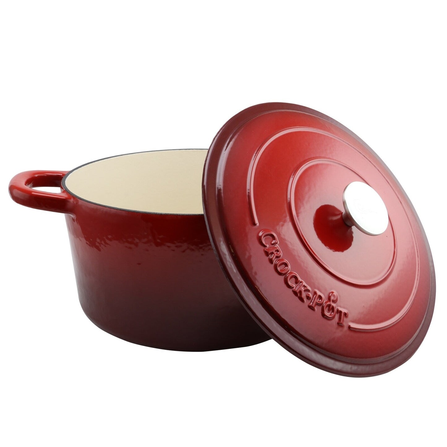 Cocotte ronde en fonte Craftsman de 7 pintes à double poignée, couleur rouge poivre