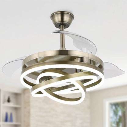 Ventilateur de plafond rétractable Cusp Barn 42 avec éclairage et télécommande, forme DIY, ventilateur moderne silencieux à moteur CC et plafonnier LED