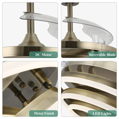 Ventilateur de plafond rétractable Cusp Barn 42 avec éclairage et télécommande, forme DIY, ventilateur moderne silencieux à moteur CC et plafonnier LED