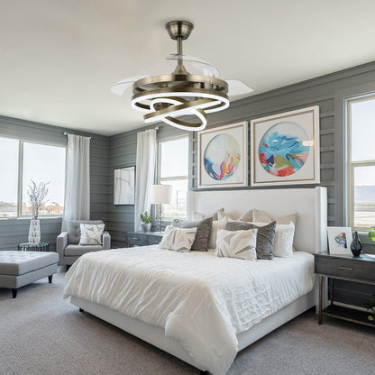 Ventilateur de plafond rétractable Cusp Barn 42 avec éclairage et télécommande, forme DIY, ventilateur moderne silencieux à moteur CC et plafonnier LED