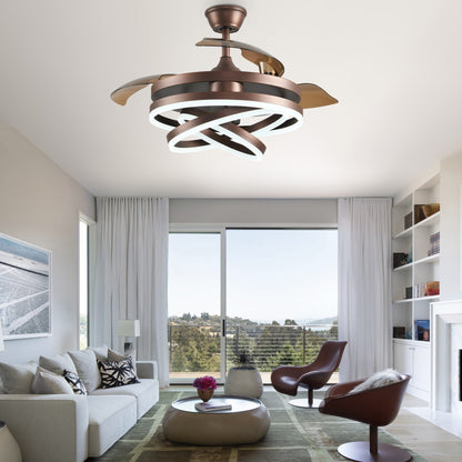 Ventilateur de plafond rétractable Cusp Barn 42 avec éclairage et télécommande, forme DIY, ventilateur moderne silencieux à moteur CC et plafonnier LED