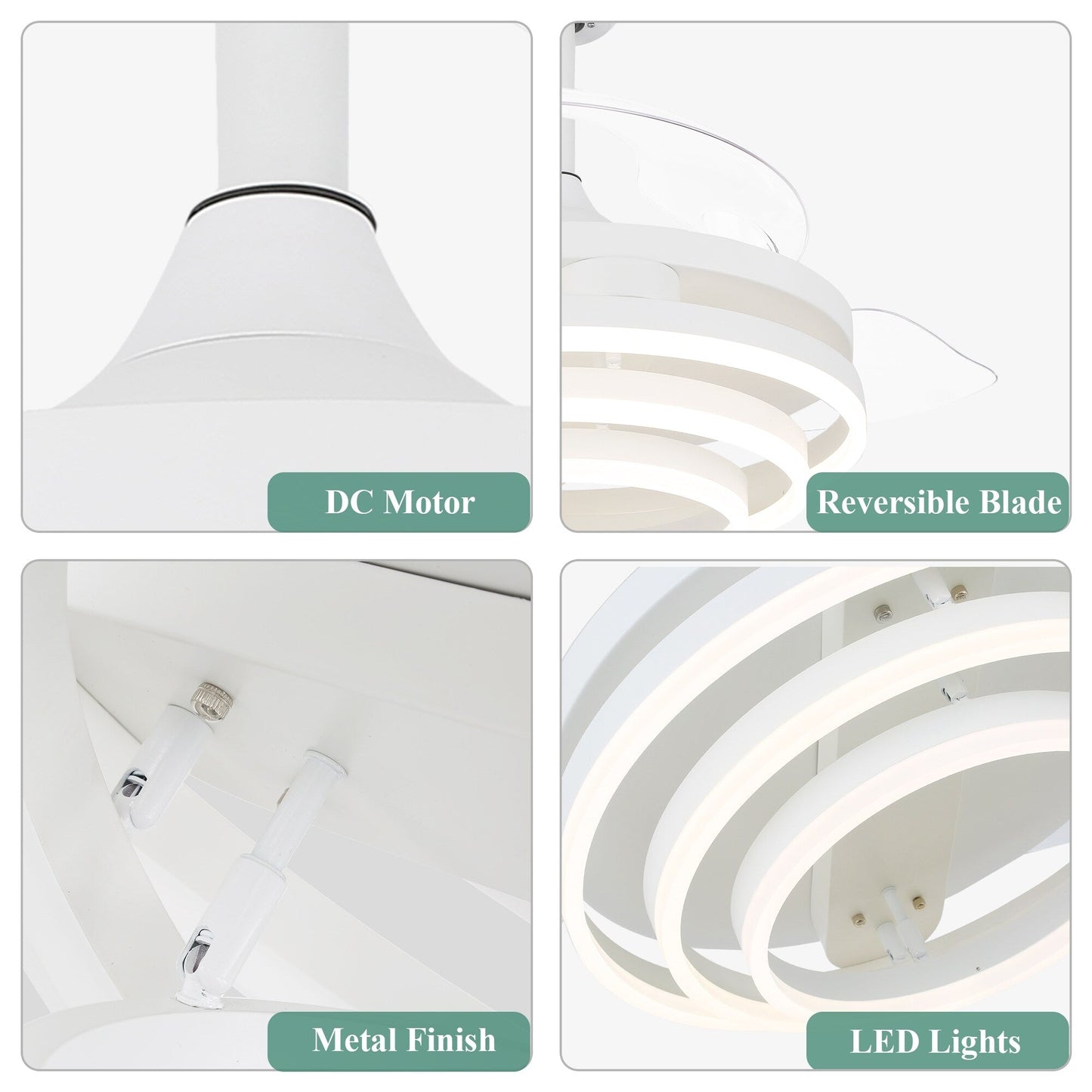 Ventilateur de plafond rétractable Cusp Barn 42 avec éclairage et télécommande, forme DIY, ventilateur moderne silencieux à moteur CC et plafonnier LED