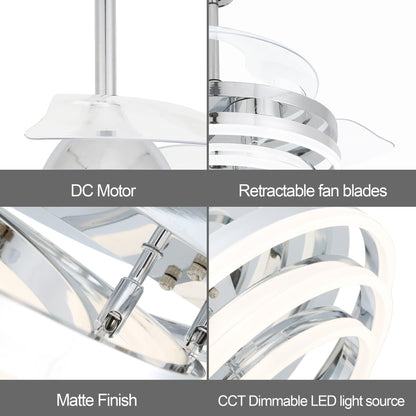 Ventilateur de plafond rétractable Cusp Barn 42 avec éclairage et télécommande, forme DIY, ventilateur moderne silencieux à moteur CC et plafonnier LED