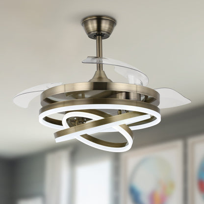 Ventilateur de plafond rétractable Cusp Barn 42 avec éclairage et télécommande, forme DIY, ventilateur moderne silencieux à moteur CC et plafonnier LED