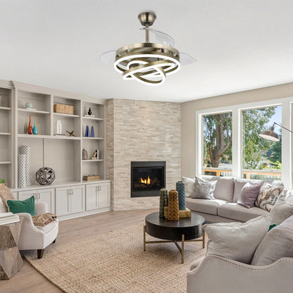 Ventilateur de plafond rétractable Cusp Barn 42 avec éclairage et télécommande, forme DIY, ventilateur moderne silencieux à moteur CC et plafonnier LED