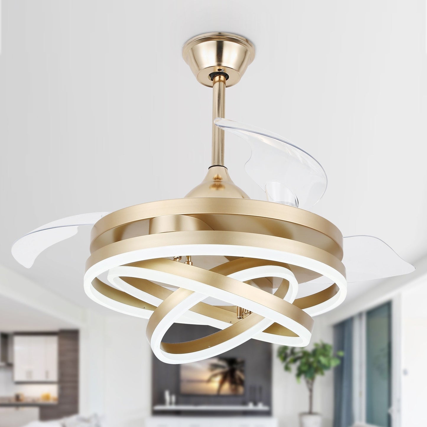 Ventilateur de plafond rétractable Cusp Barn 42 avec éclairage et télécommande, forme DIY, ventilateur moderne silencieux à moteur CC et plafonnier LED