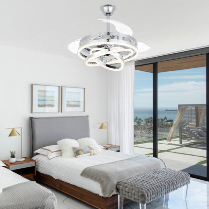 Ventilateur de plafond rétractable Cusp Barn 42 avec éclairage et télécommande, forme DIY, ventilateur moderne silencieux à moteur CC et plafonnier LED