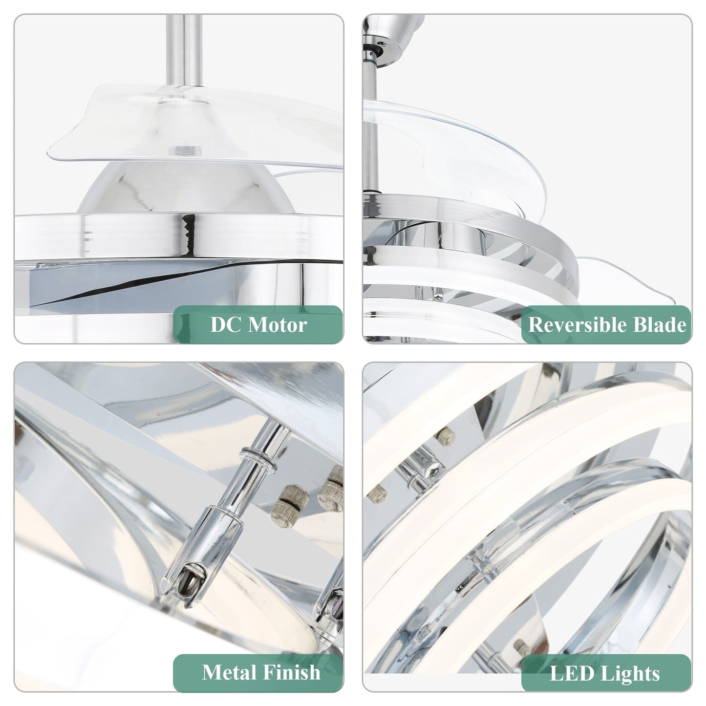 Ventilateur de plafond rétractable Cusp Barn 42 avec éclairage et télécommande, forme DIY, ventilateur moderne silencieux à moteur CC et plafonnier LED
