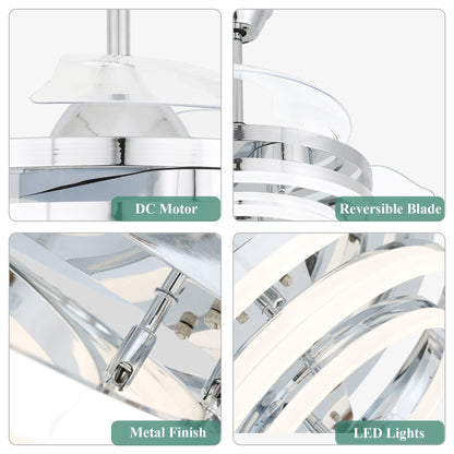 Ventilateur de plafond rétractable Cusp Barn 42 avec éclairage et télécommande, forme DIY, ventilateur moderne silencieux à moteur CC et plafonnier LED
