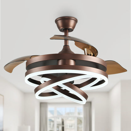 Ventilateur de plafond rétractable Cusp Barn 42 avec éclairage et télécommande, forme DIY, ventilateur moderne silencieux à moteur CC et plafonnier LED