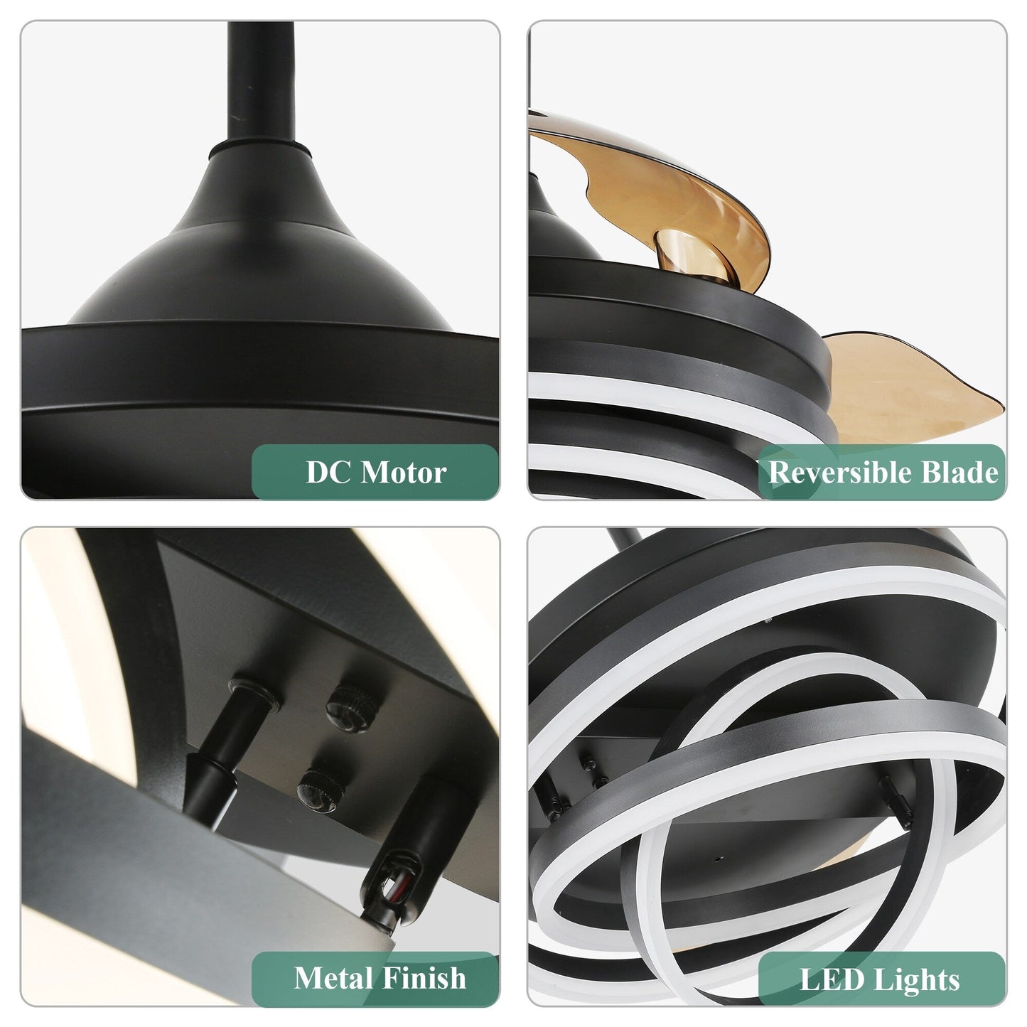 Ventilateur de plafond rétractable Cusp Barn 42 avec éclairage et télécommande, forme DIY, ventilateur moderne silencieux à moteur CC et plafonnier LED